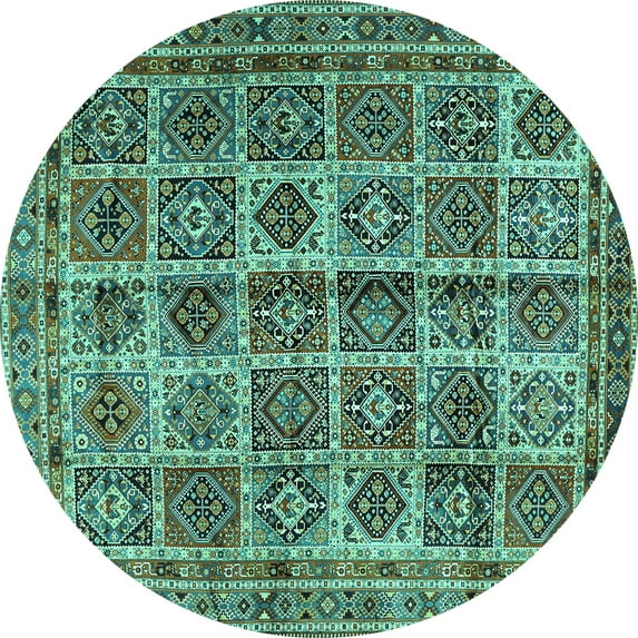Ahgly Company Machine Washable Indoor Round Persian Turquoise Blue Traditional Area Rugs, 6' Round