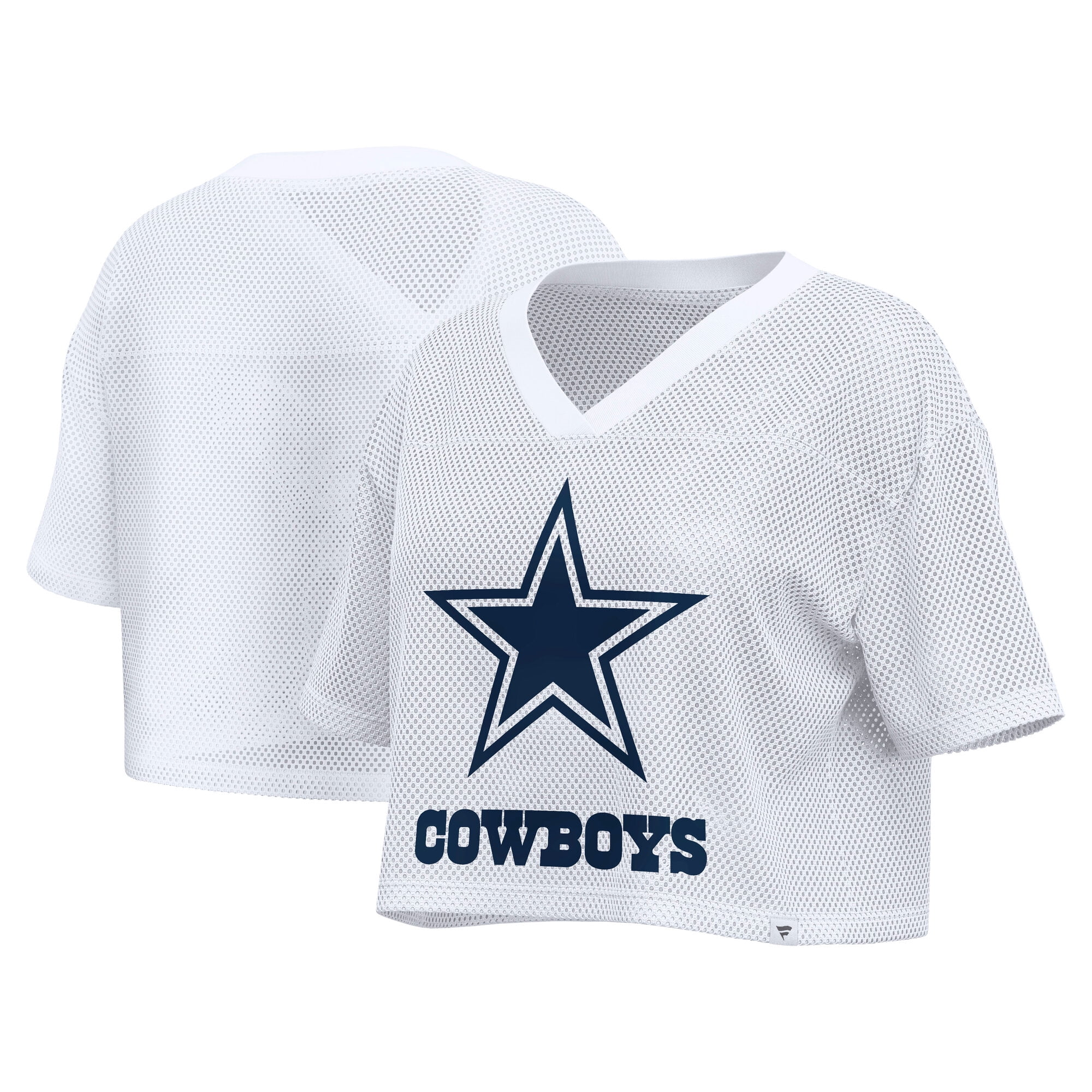 Women's Fanatics White Dallas Cowboys Oversized Mesh Cropped V-Neck Jersey