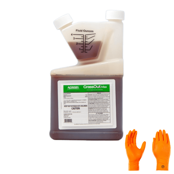 GrassOut Max Weed Killer – Kills 50  Grassy Weeds, Safe for Plants & Pets, Easy Large-Area Application (32 oz) | Premium USA Supply Gloves for Safe Eradication | USA Supply Pest ID Card