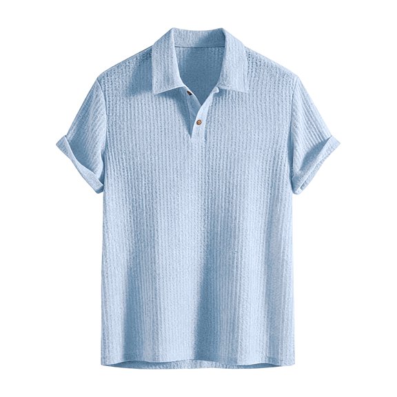JULMCOMO Diamond Knit Polo Shirts for Men Short Sleeve Collared 2 Buttons Casual Golf Shirts Breathable Business Summer Men Clothing Light Blue M