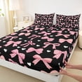 thumbnail image 3 of jejeloiu Ribbon Bowknot Print Full Size Sheets,Pink Bow White Heart Bed Sheets For Kids 4 Pieces, 3 of 7