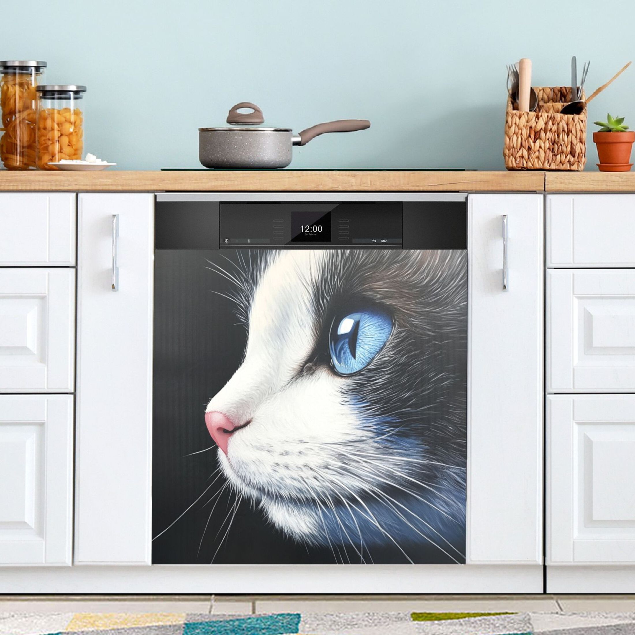 Dishwasher Magnetic Sticker 23x26 Inch Refrigerator Magnetic Sticker Washing Machine Magnetic Sticker Kitchen Panel Magnetic Sticker Home Decor Blue Eyed Cat