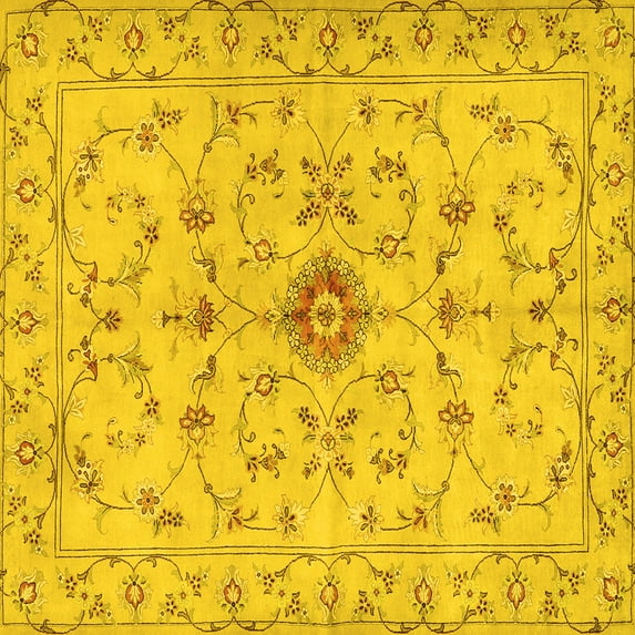 Ahgly Company Machine Washable Indoor Square Persian Yellow Traditional Area Rugs, 7' Square