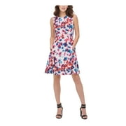 DKNY Womens White Pocketed Floral Sleeveless Crew Neck Short Party Fit + Flare Dress 14