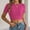 Hot Pink, variant on YHAJDS Womens Tops Short Sleeve Round Neck Knit Top Cable Detail Cropped Style Solid Color Casual