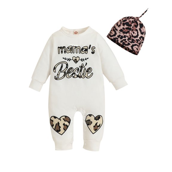 Baby Long Sleeve Long Leg Bodysuit with Leopard Hat Boy Girl Newborn Valentine's Day One-piece Rompers Outfit
