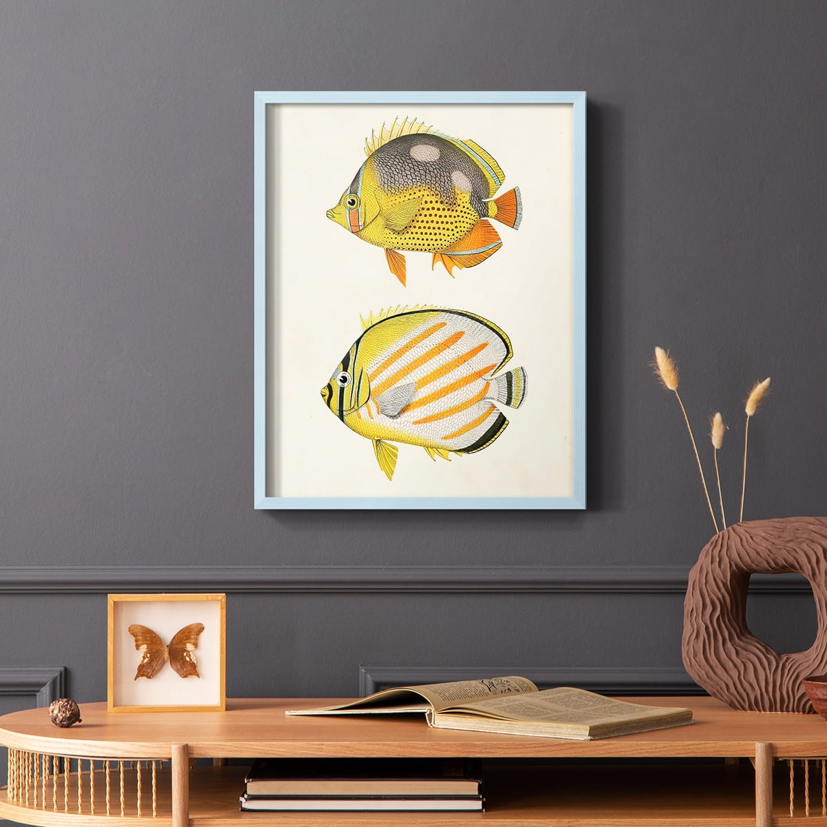 Yellow & Grey Fish IV Framed Print - Solid Wood in Single Picture Frame Solid Wood 2 Framed Print