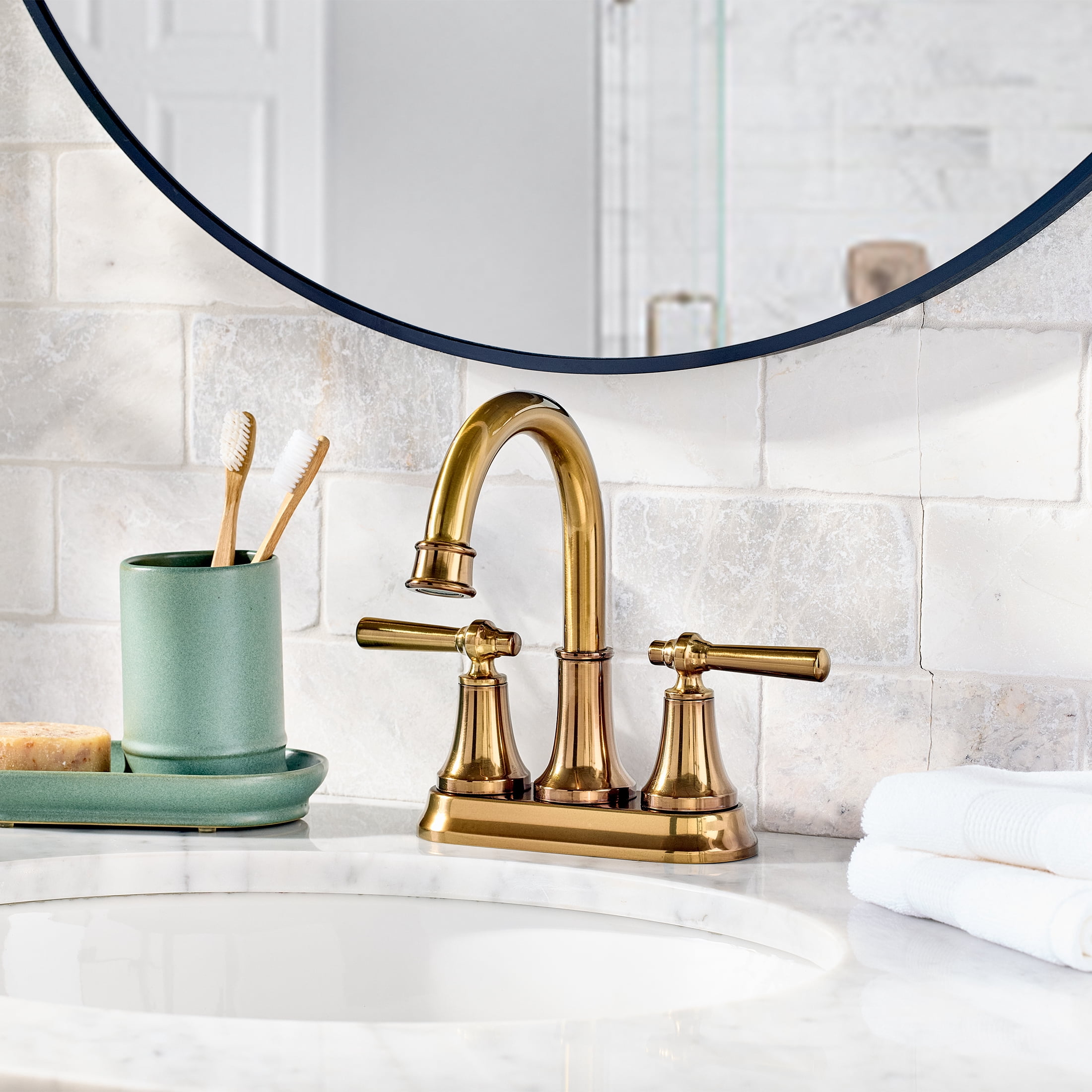 Better Homes & Gardens Modern Heirloom 4" Centerset Bathroom Faucet in Heritage Gold