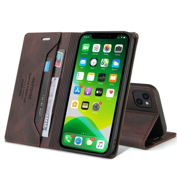Wallet Case For Apple iPhone 13 inch,Luxury Leather RFID Blocking Cash Credit Card Slots Holder Magnetic Flip Kickstand Phone Case Cover For iPhone 13,Brown