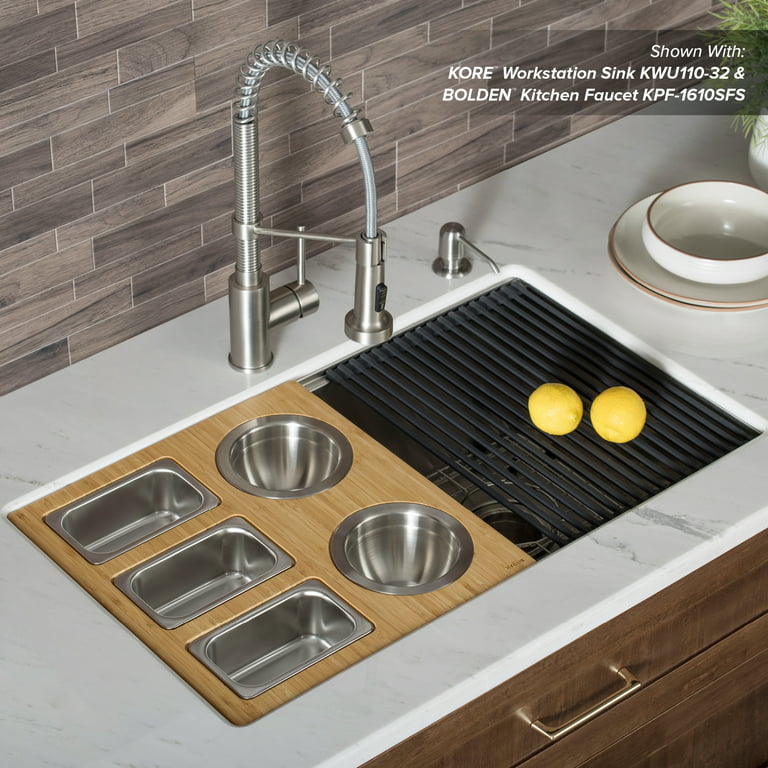 Kraus KRAUS Workstation Kitchen Sink Solid Bamboo Cutting Board/Serving Board Size: 17 W x 23 L