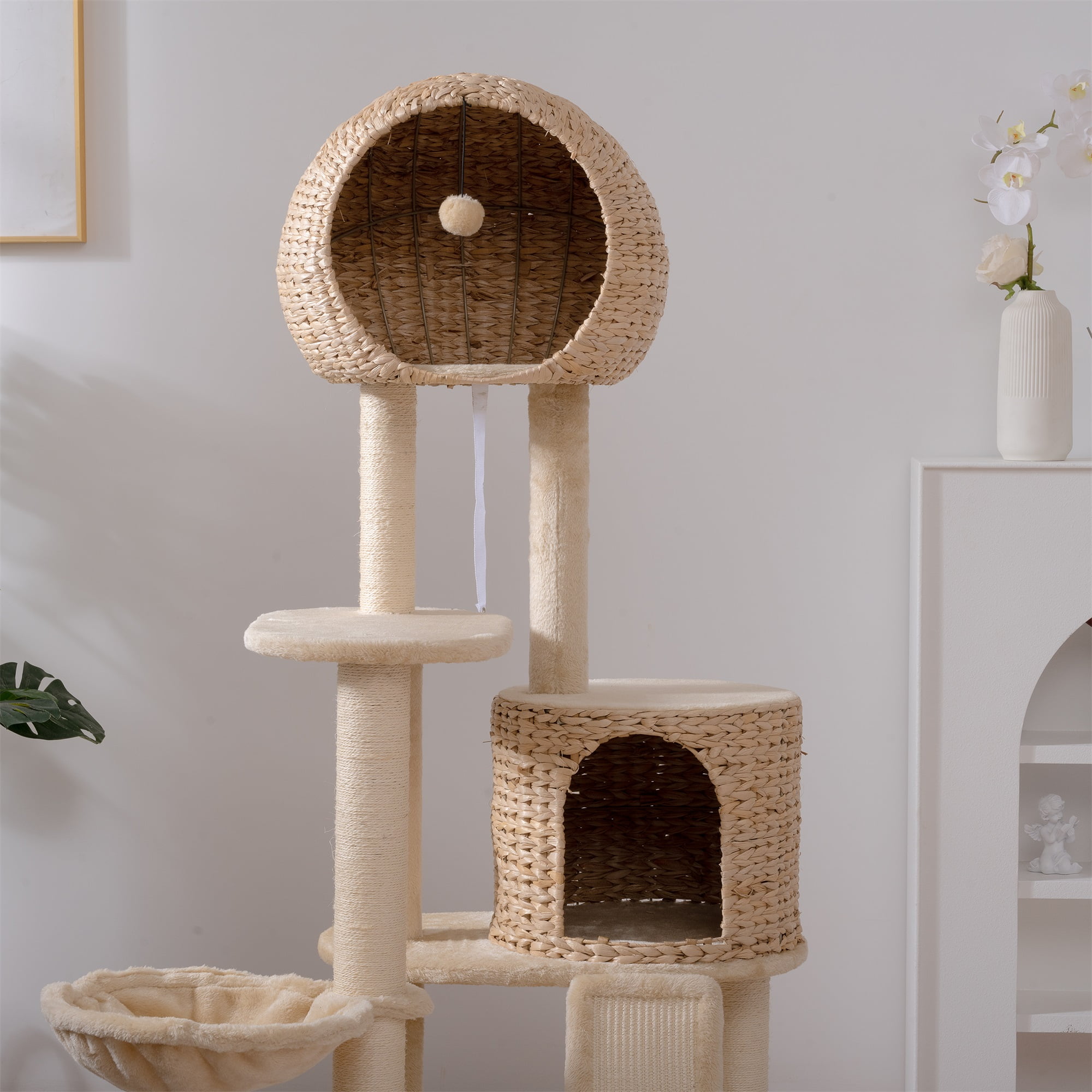 Pefilos 48" Modern Cat Tree Tower for Indoor Cats with Condo and Hammock, Cat Tree House for Kittens Climb Play, Rest, Beige Pefilos 48" Modern Cat Tree Tower for Indoor Cats with Condo and Hammock, Cat Tree House for Kittens Climb Play, Rest, Beige