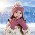 thumbnail image 4 of Girl Winter Hat with Ear Flaps Gloves and Scarf Set, Knitted Beanie Hat Lined Neck Warmer Mittens Set for Ages 4-10 Years Boys and Girls, 4 of 4
