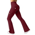 thumbnail image 2 of Lumtrix Women Workout Flare Leggings with Pockets Yoga Pants High Waisted Tummy Control Cargo Leggings Wine M, 2 of 6