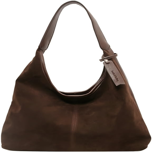 TELOLY Large Suede Tote Bag Shoulder Bag for Women Retro Suede Bag Commuter Handbag Slouchy Purse Tote Bag Winter Fall Bucket Bag