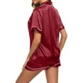 thumbnail image 6 of Brnmxoke Women's Satin Pajama Set 2-Piece Short Sleeve Sleepwear Loungewear Soft Cozy Button Down PJ Set Wine,L, 6 of 7