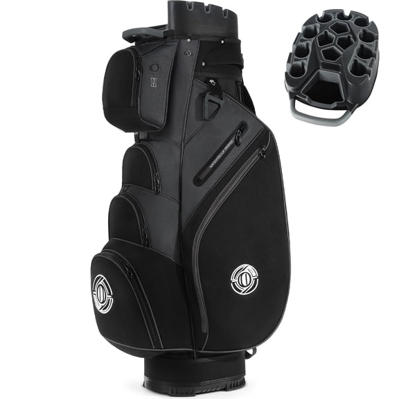 Sturdum 14-Way Golf Cart Bag with Molded Lock Top, Quiet Golf Club Organizer with Full-Length Dividers, Padded Strap & Rain Hood