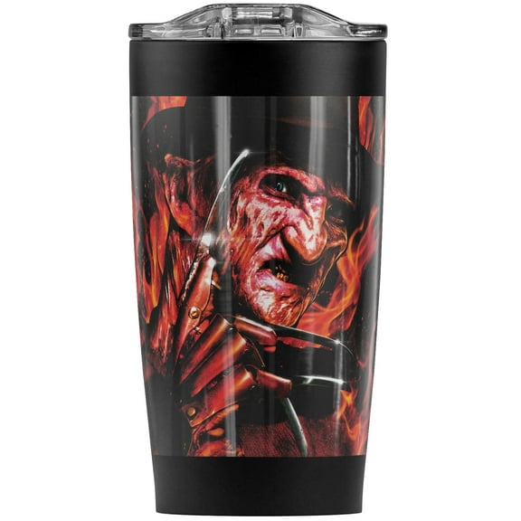 A Nightmare On Elm Street Freddy'S Fire Stainless Steel 20 oz Travel Tumbler, Vacuum Insulated & Double Wall with Leakproof Sliding Lid | Great for Coffee/Hot Drinks and Cold Beverages