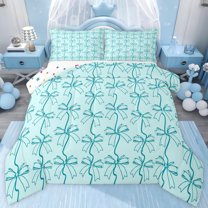 jejeloiu Kawaii Cute Bowtie Twin Comforter Sets,Cyan Lovely Bow Bedding Set For Girls Reversible 2pcs