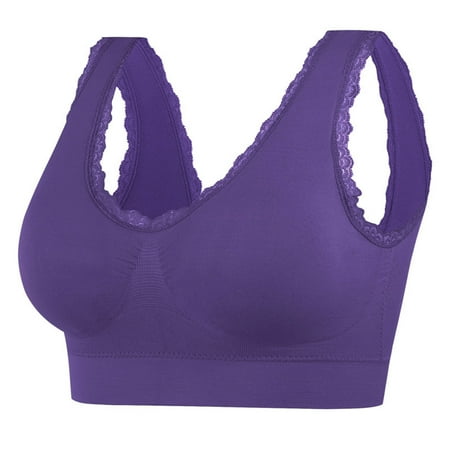 Lace Nursing Bra Women Convertible Bra Feature V-Neck No Underwire Bra Style W-827 Purple M