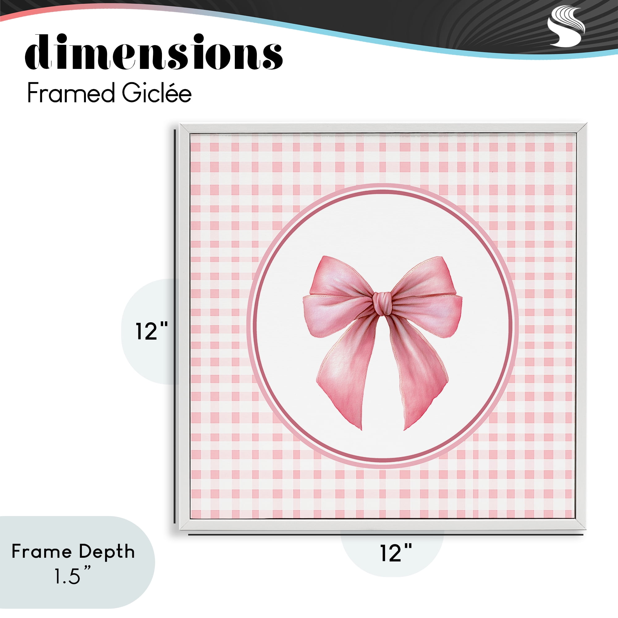 Stupell Industries Pink Bow with Circular Gingham White Framed Giclee Art, design by Christine Simpson Art