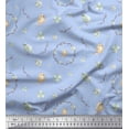 thumbnail image 1 of Soimoi Blue polyester Crepe Fabric Wreath & Bird Print Fabric by the Yard 42 Inch Wide, 1 of 5