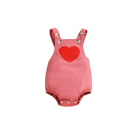 Qmyliery Newborn Baby Romper, Infant Toddler Heart Pattern Printed Sleeveless Buttons Canvas One Piece