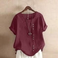 thumbnail image 6 of SDNall Cotton Linen Tops for Women Summer Casual Color Round Neck Short Sleeve Buttons Tops (Wine,Sizes:S-3XL), 6 of 9