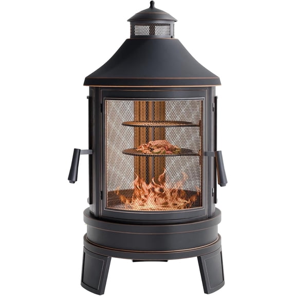 ASJMR Fire Pits for Outside Wood Burning, 2 Grills, Smokeless Structure,3-Sided Openable Metal Mesh for Patio, Picnic, Party