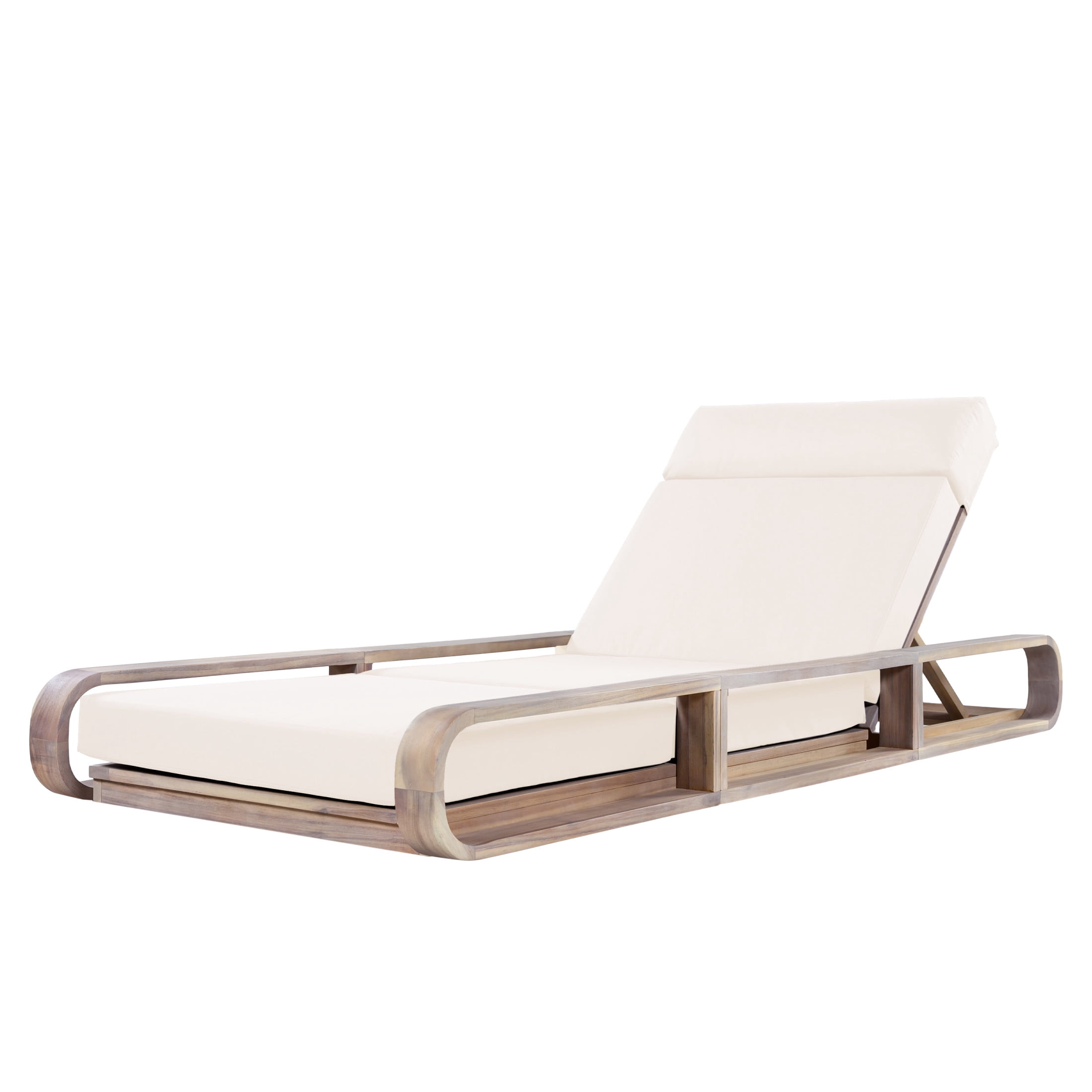 Christopher Knight Home Outdoor Adjustable Chaise Lounge Set with 4-Fold Cream Cushion, Light White