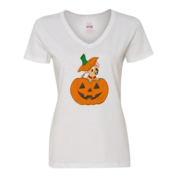 Inktastic Halloween Chihuahua Pumpkin Women's V-Neck T-Shirt