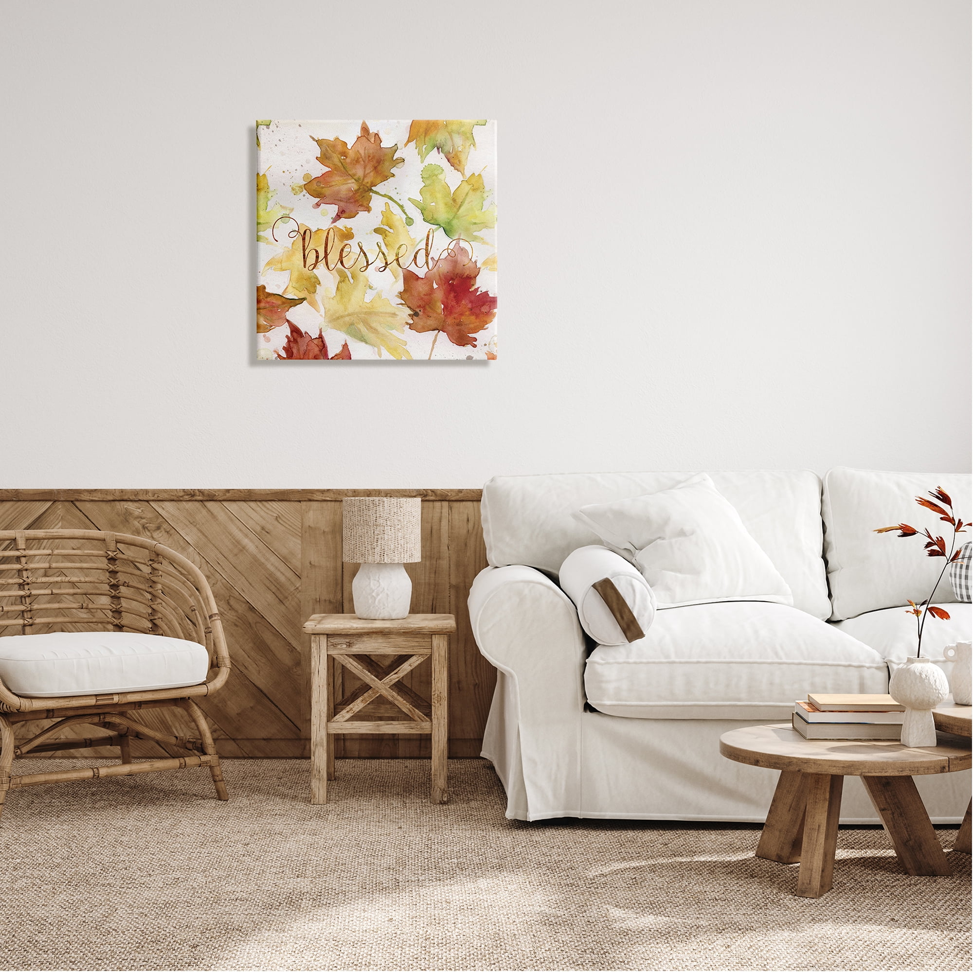Stupell Industries Blessed Fall Maple Leaves Holiday Painting Gallery Wrapped Canvas Print Wall Art, 24 x 24