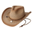 thumbnail image 5 of LIUYUNNN Ponytail Hat Unisex Wide Brim Sun Hat For Country Music Concert Western Style Woven Cowboy Beach Fedora UPF Outdoor Festival Headwear, One Size, 5 of 5