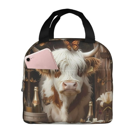 Insulated Lunch Bag for Women Men - Cow With Butterflies Leakproof Cooler Lunch Box for Women Men  Lunch Tote Bags for Work School Picnic Travel