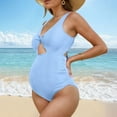 thumbnail image 2 of Xudanell Maternity Floral Summer Swimsuits One Piece Bathing Suits V-Neck Pregnancy Sexy Swimwear Backless High Waist Bikini Sexy&nbsp;Bathing&nbsp;Suit (Blue,S), 2 of 6