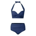 thumbnail image 7 of Afdoent Women's Bikini Sets Front Full Coverage Swimsuit V Neck Padded High Waisted Ruched Bikini Set Two Piece Bathing Suit Beach Summer Outfits, 7 of 7