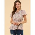 thumbnail image 2 of Allegra K Blusa Estampado Floral Mangas Cortas Cintura Alta Cuello De Corbata Peplum Top Para Mujer Rosa S, 2 of 6