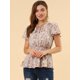 thumbnail image 2 of INSPIRE CHIC Blusa Estampado Floral Mangas Cortas Cintura Alta Cuello De Corbata Peplum Top Para Mujer Rosa M, 2 of 6