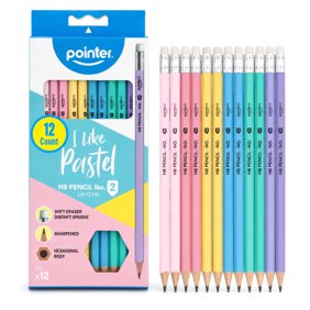 Pointer I like Pastel Wood Pencils, HB Graphite, 12 Count, Pastel Barrel Colors