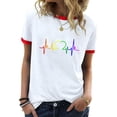 thumbnail image 1 of Offres des Fêtes Iumwxz Tunique Décontractée à Garniture Côtelée T-Shirt Coupe Classique Chemises pour Femmes Blouse Graphique Cœur Manches Courtes Col Rond Blouse pour Dames Articles en Liquidation Faire du Magasinage, 1 of 4