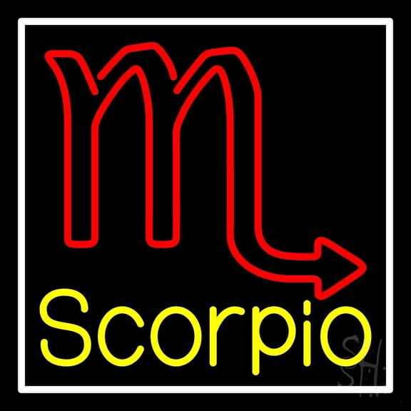 Scorpio Zodiac White Border LED Neon Sign 24" Tall x 24" Wide - inches Black Square Cut Acrylic Backing, with Dimmer - Bright and Premium built indoor LED Neon Sign for Storefront.