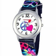 Peace, Love & Happiness Girls' Stainless Steel Watch, Black Strap