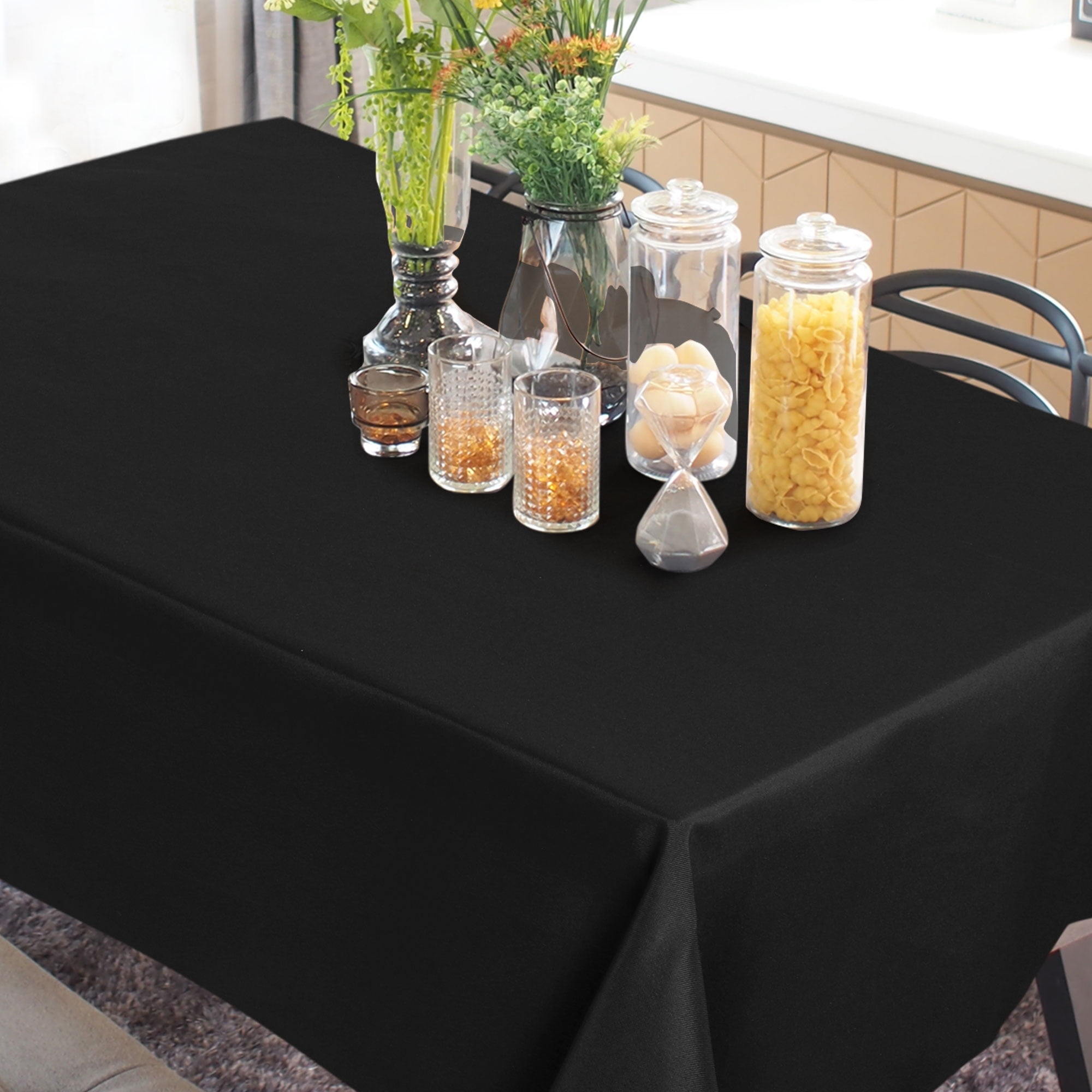 Unique Bargains Rectangle Tablecloth Washable Polyester Table Protector Black 71" x 55"