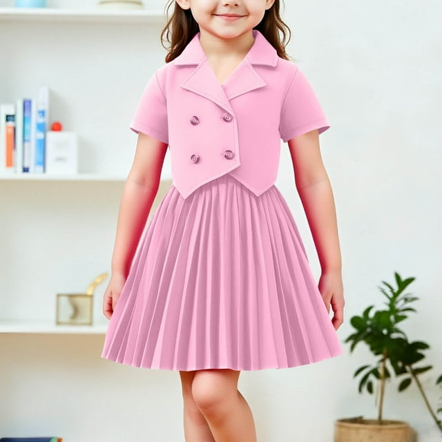 Conjunto de falda y top para niña, conjunto de dos piezas con falda plisada, top de manga corta y media falda para niño, ropa de abrigo y falda, ropa infantil, top de poliéster para niño