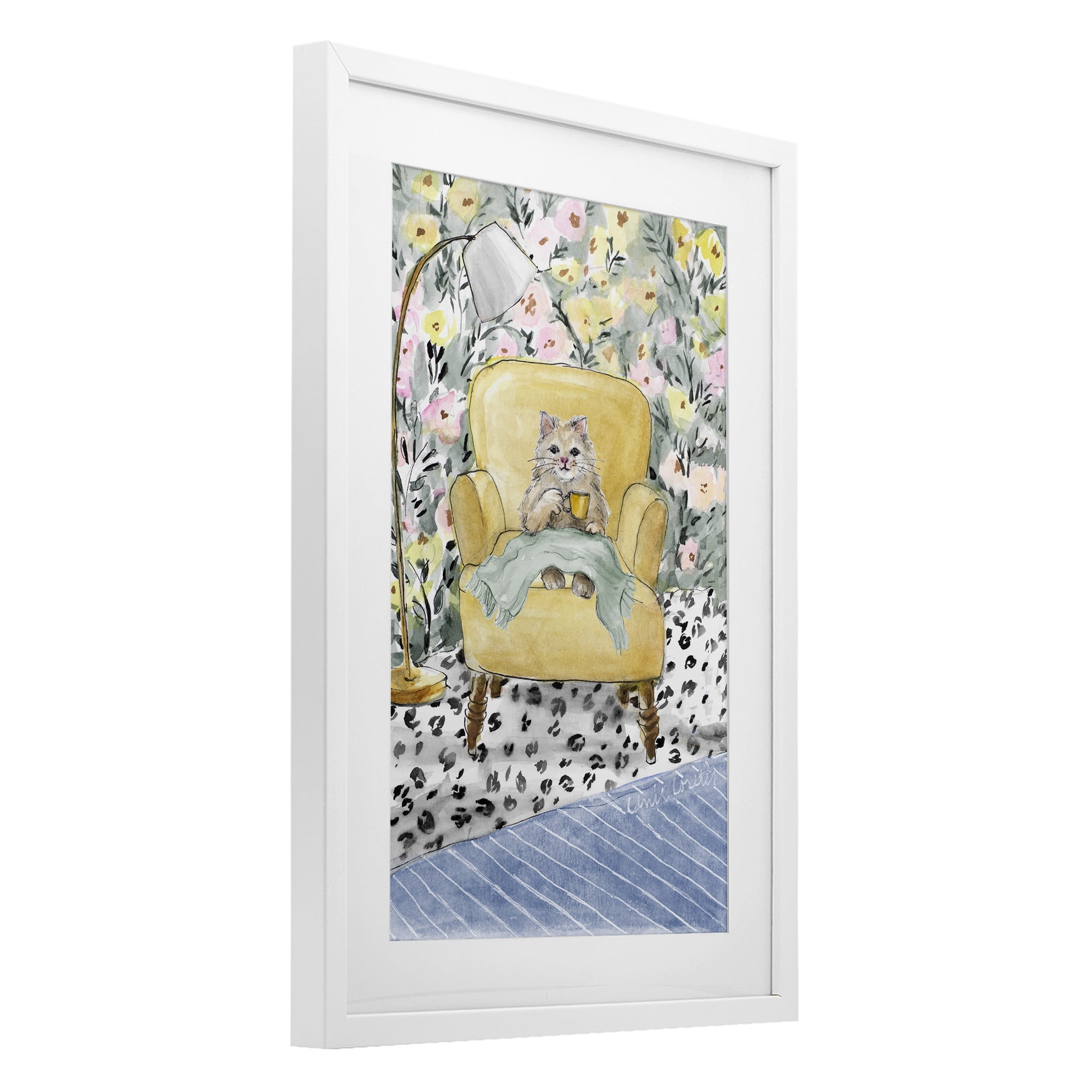 Stupell Industries Cozy Cat Relaxing White Framed Print Under Glass, design by Lanie Loreth