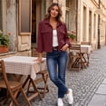 thumbnail image 5 of Corduroy Cropped Jacket for Women, Trendy Button Down Long Sleeve Solid Color Shacket, Fall Casual Streetwear Outerwear with Pockets Wine L, 5 of 5