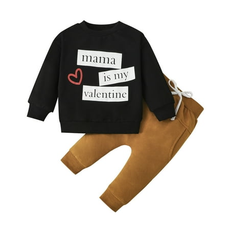 

ViLaViDe Baby Girls Boys Print Letter Autumn Valentine s Day Long Sleeve Tops Sweatshirt Pants Pullover Set Clothes