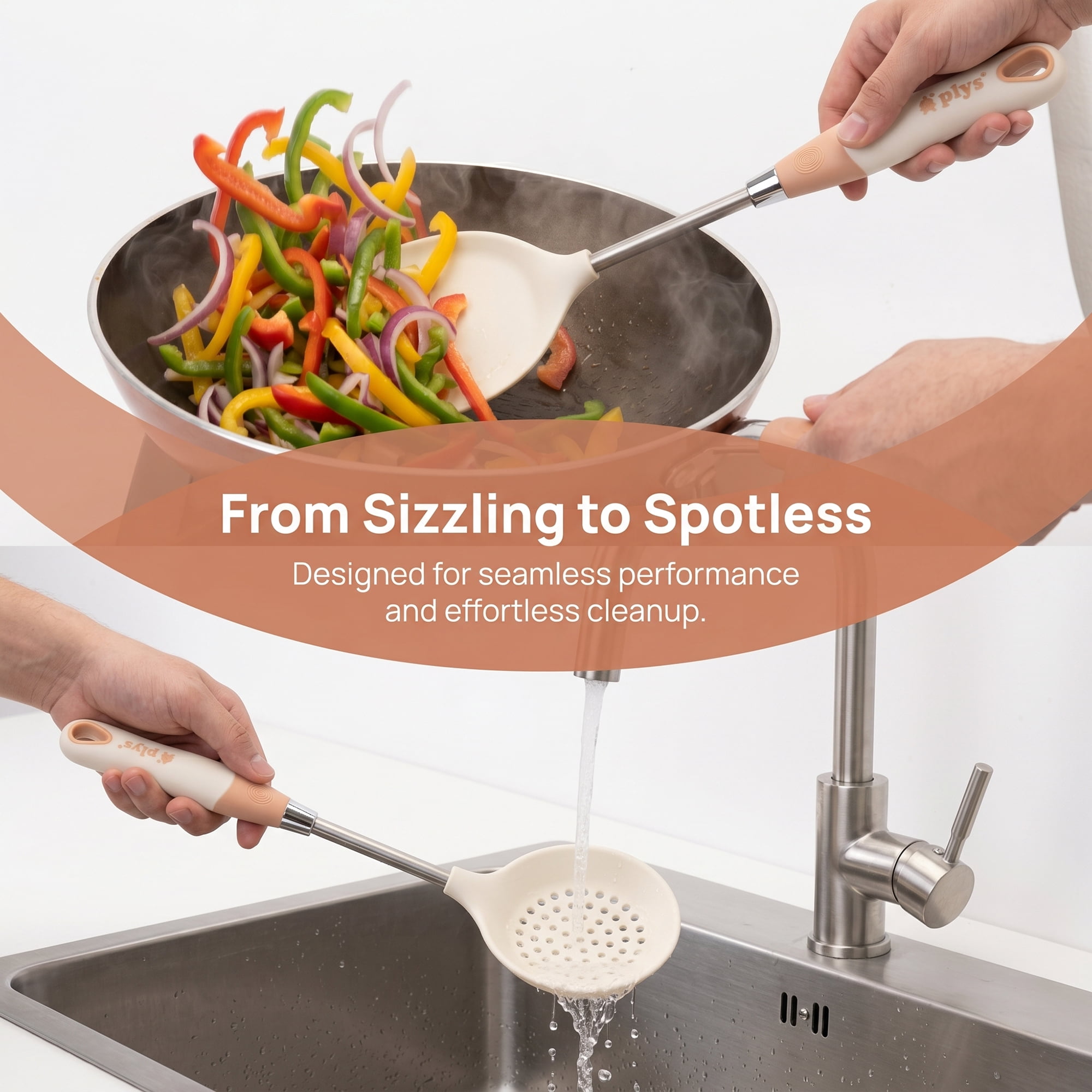 Unique Bargains Kitchen Utensil Set with Silicone Cooking Gadgets White-Silver B 2pcs