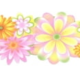 thumbnail image 1 of Dundee Deco Prepasted Wallpaper Border - Kids Green, Pink, Yellow Flowers Scalloped, 15 ft x 6.25 in, 1 of 5