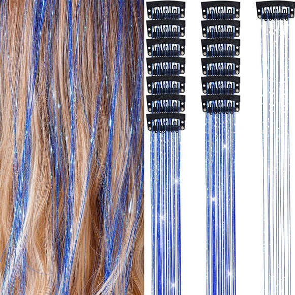 6PCS Clip in Hair Tinsel Set 19.6 Inch Fairy Wig Piece Sparkling Hair Accessories Glitter Hair Extensions for Women Girls Kids Festival Party Use