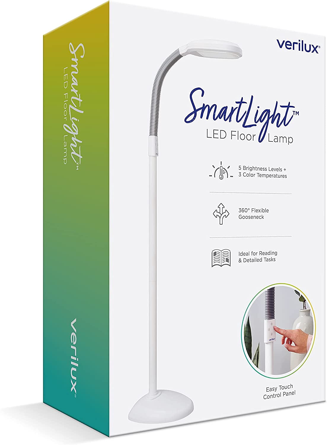 Verilux® SmartLight Full Spectrum LED Modern Floor Lamp with Adjustable Brightness, Flexible Gooseneck and Easy Controls - Reduces Eye Strain and Fatigue